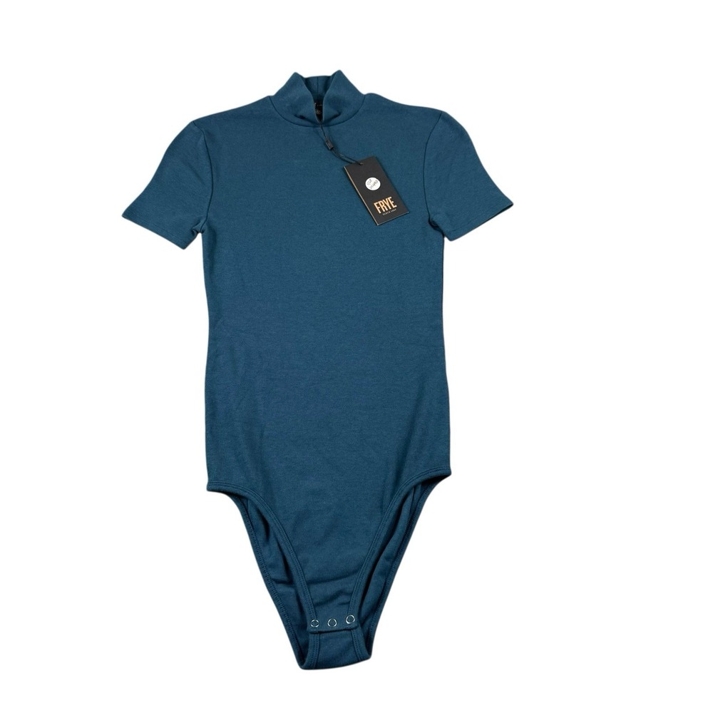 Frye Peacock Cotton Blend Mock Neck Bodysuit FWKF21809 Teal Blue Womens XS NWT